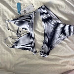 Cupshe navy and white striped bikini